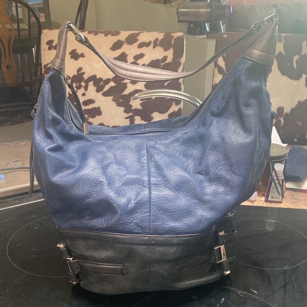 B. Makowsky vintage Navy black and pewter Leather Hobo Bag